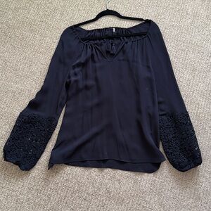 Elie Tahari silk Black Blouse with Lace Detail at sleeves